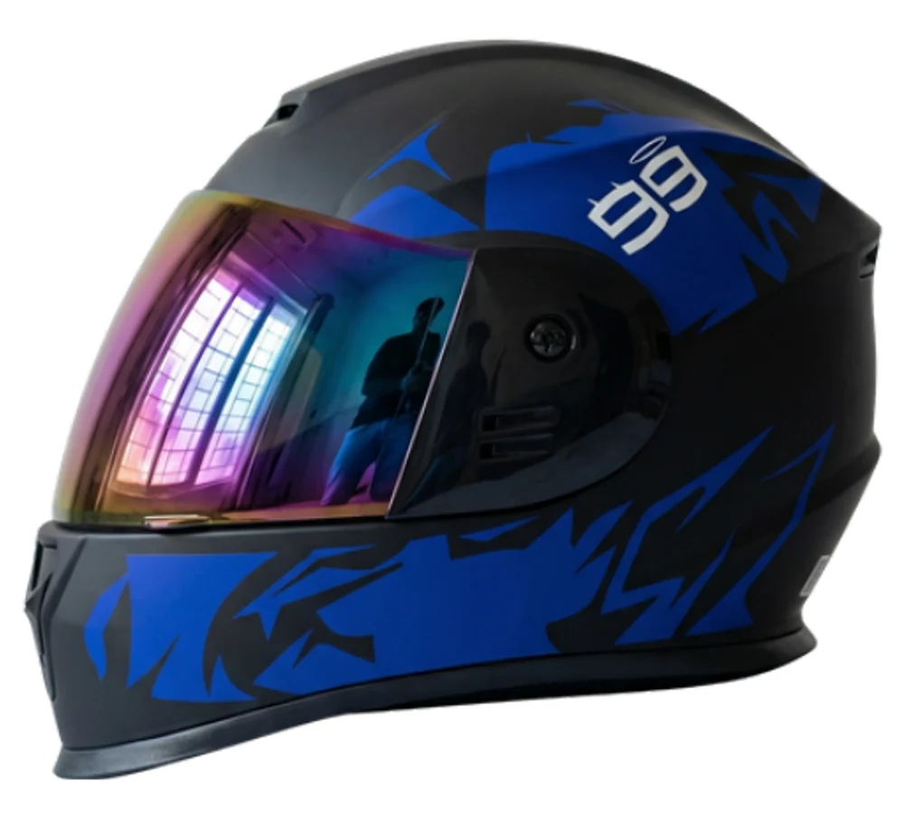 Casco CAE-002 azul visor multicolor, fotografía del catálogo suministrado