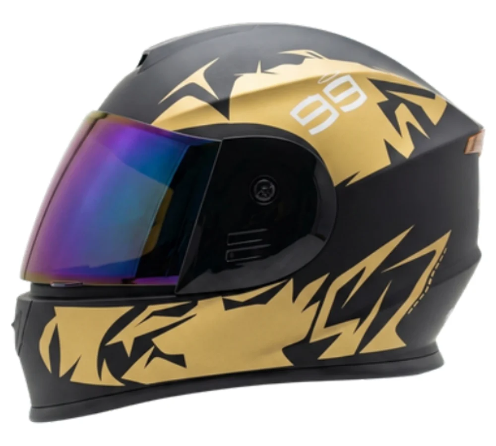 Casco CAE-002 dorado visor multicolor, fotografía del catálogo suministrado