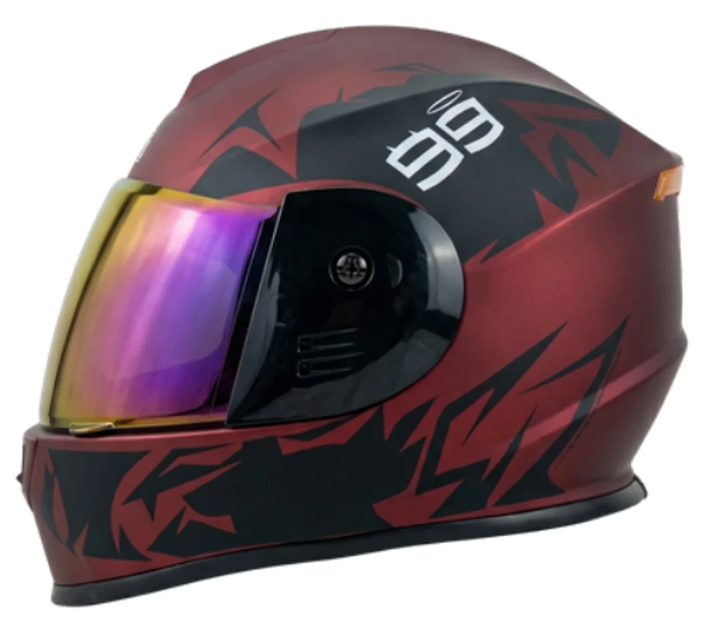 Casco CAE-002 rojo oscuro visor multicolor, fotografía del catálogo suministrado