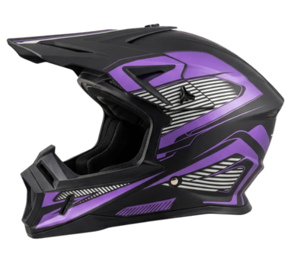 Casco cross JY-161-2 morado, fotografía del catálogo suministrado