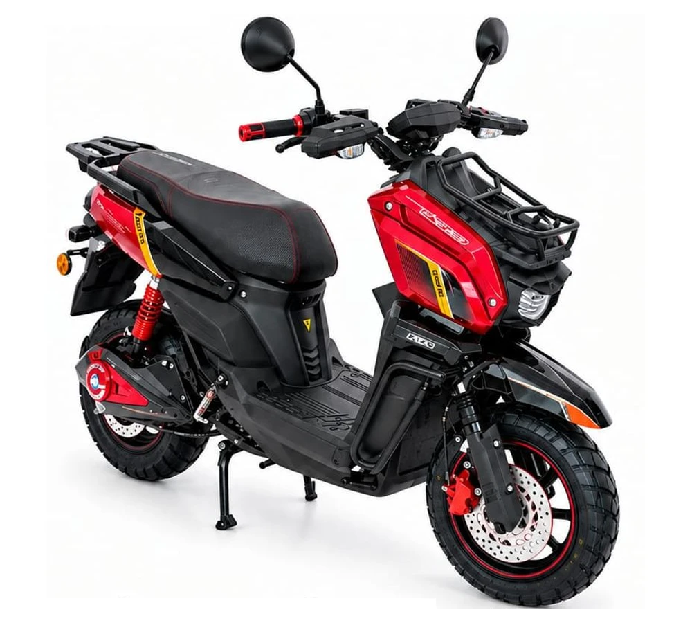 Scooter eléctrico rojo y negro de 72 V y 2000 W, fotografía del anuncio suministrado